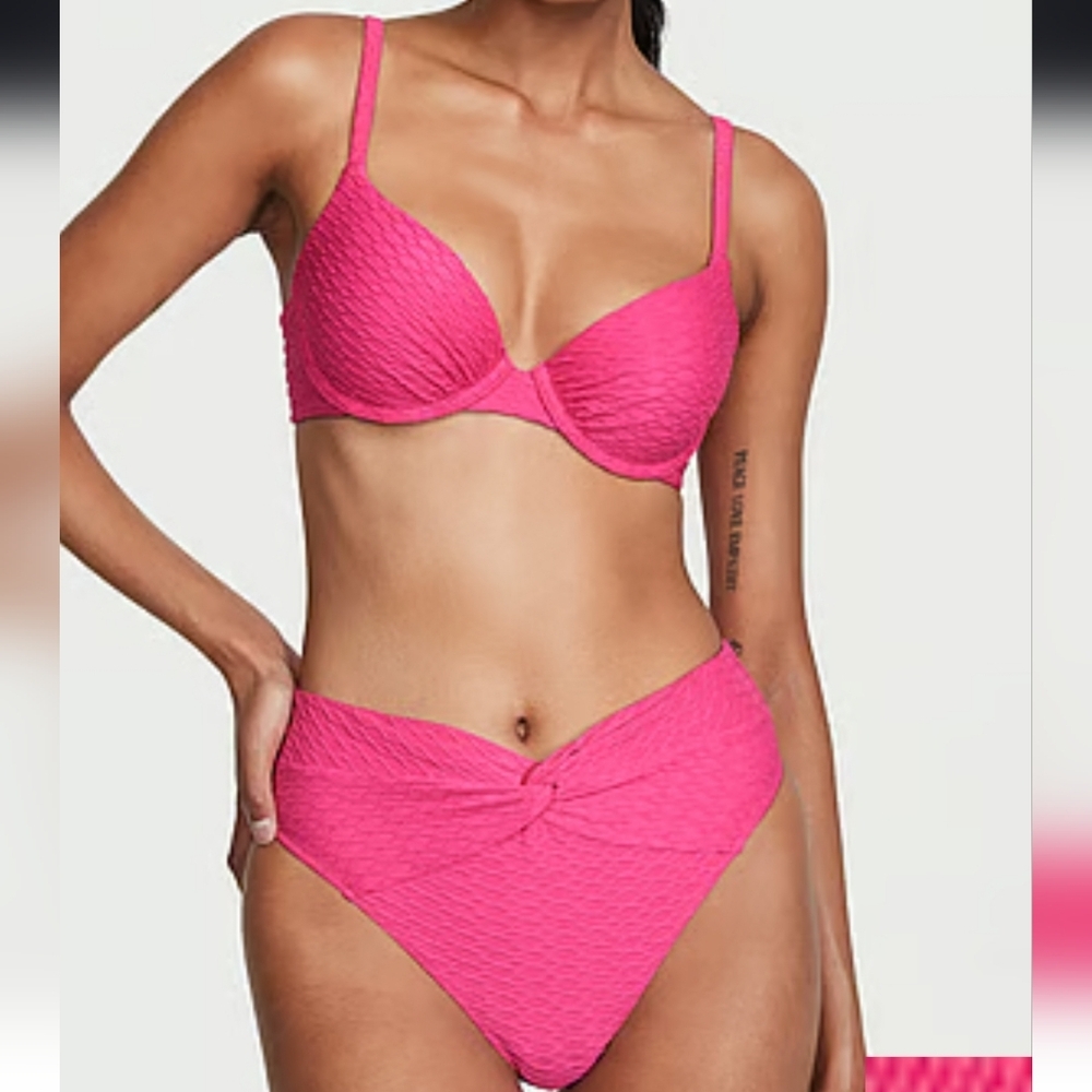 Victoria’s Secret VS Swim Pink Textured Push Up Bikini Set 32DD Top S Bottom